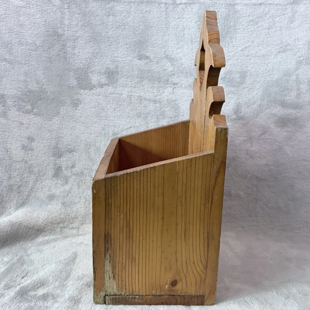 Vintage Rustic Wood Wall‎ Mail Holder Magazine Rack Farmhouse Organizer